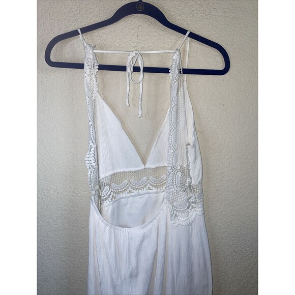Justify White long maxi dress Crochet Lace Boho sexy Open Knit fairy whimsical L - Picture 6 of 9